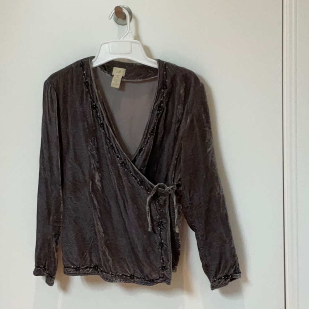 J Jill gray velvet beaded top, size 4 petite